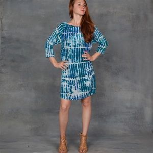 Osei Duro blue 100% silk shift handmade three quarter dress.